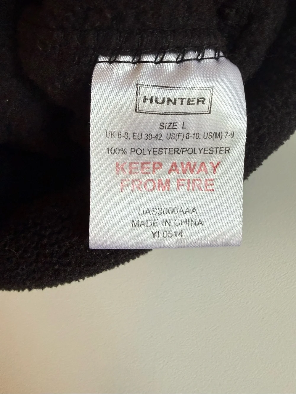 Hunter Original Tall Boot Socks Black Fleece Liners Size L Women 8-10 Men 7-9